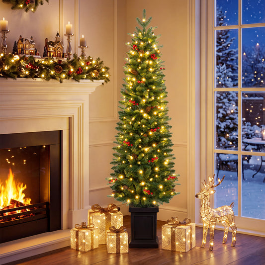 Pre-Lit Artificial Christmas Tree 100/150/200 LED Lights, 5FT, Green Christmas Tree Green at Gallery Canada