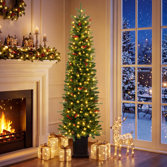Pre-Lit Potted Artificial Christmas Tree, 6FT, 100/150/200 LED Lights, Green Christmas Tree Green at Gallery Canada