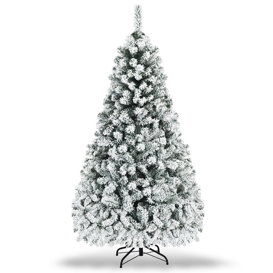 Pre-Lit Snow Flocked Hinged Artificial Christmas Tree, 6 ft, White Christmas Tree White at Gallery Canada