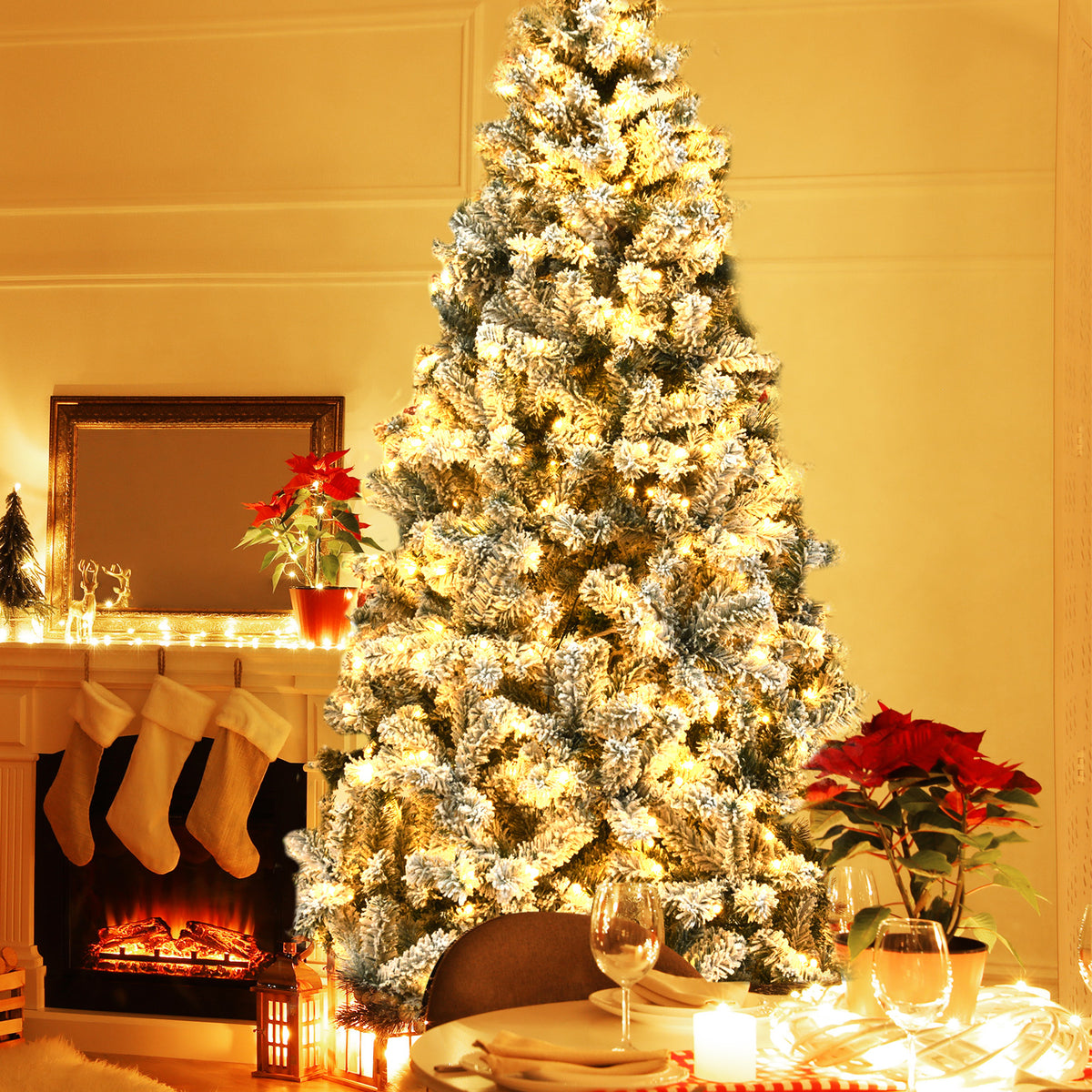 Snow Flocked Pre-Lit Hinged Christmas Tree 7.5 ft, White Christmas Tree at Gallery Canada