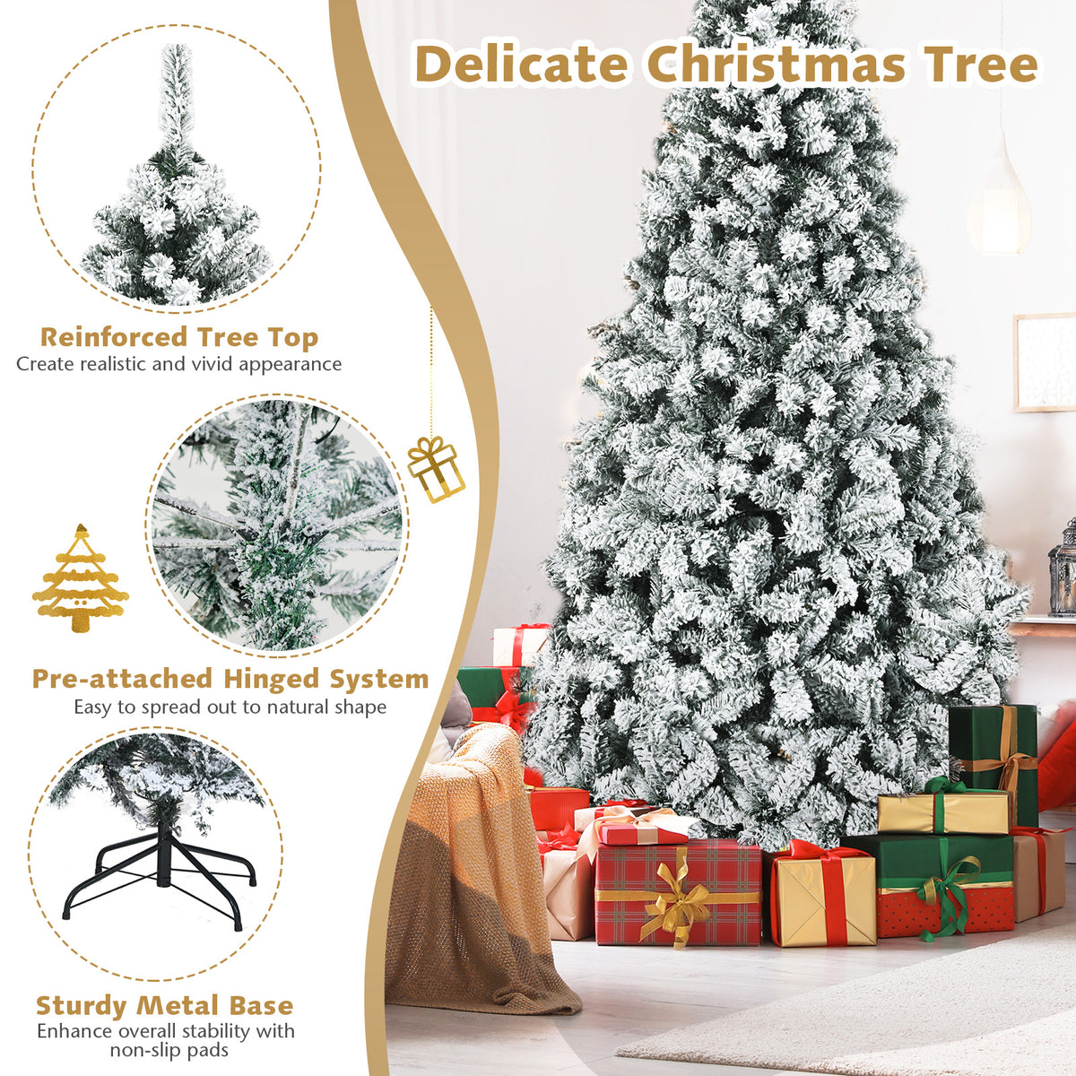 Snow Flocked Pre-Lit Hinged Christmas Tree 7.5 ft, White Christmas Tree at Gallery Canada