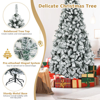 Snow Flocked Pre-Lit Hinged Christmas Tree 7.5 ft, White Christmas Tree at Gallery Canada