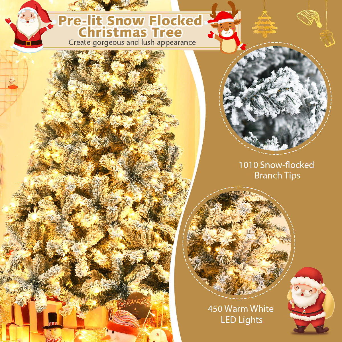Snow Flocked Pre-Lit Hinged Christmas Tree 7.5 ft, White Christmas Tree at Gallery Canada