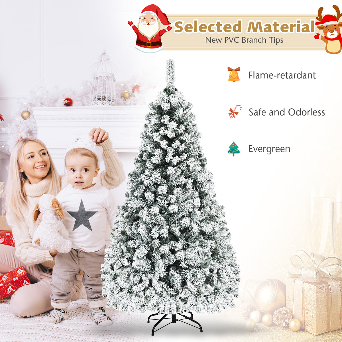 Snow Flocked Pre-Lit Hinged Christmas Tree 7.5 ft, White Christmas Tree at Gallery Canada