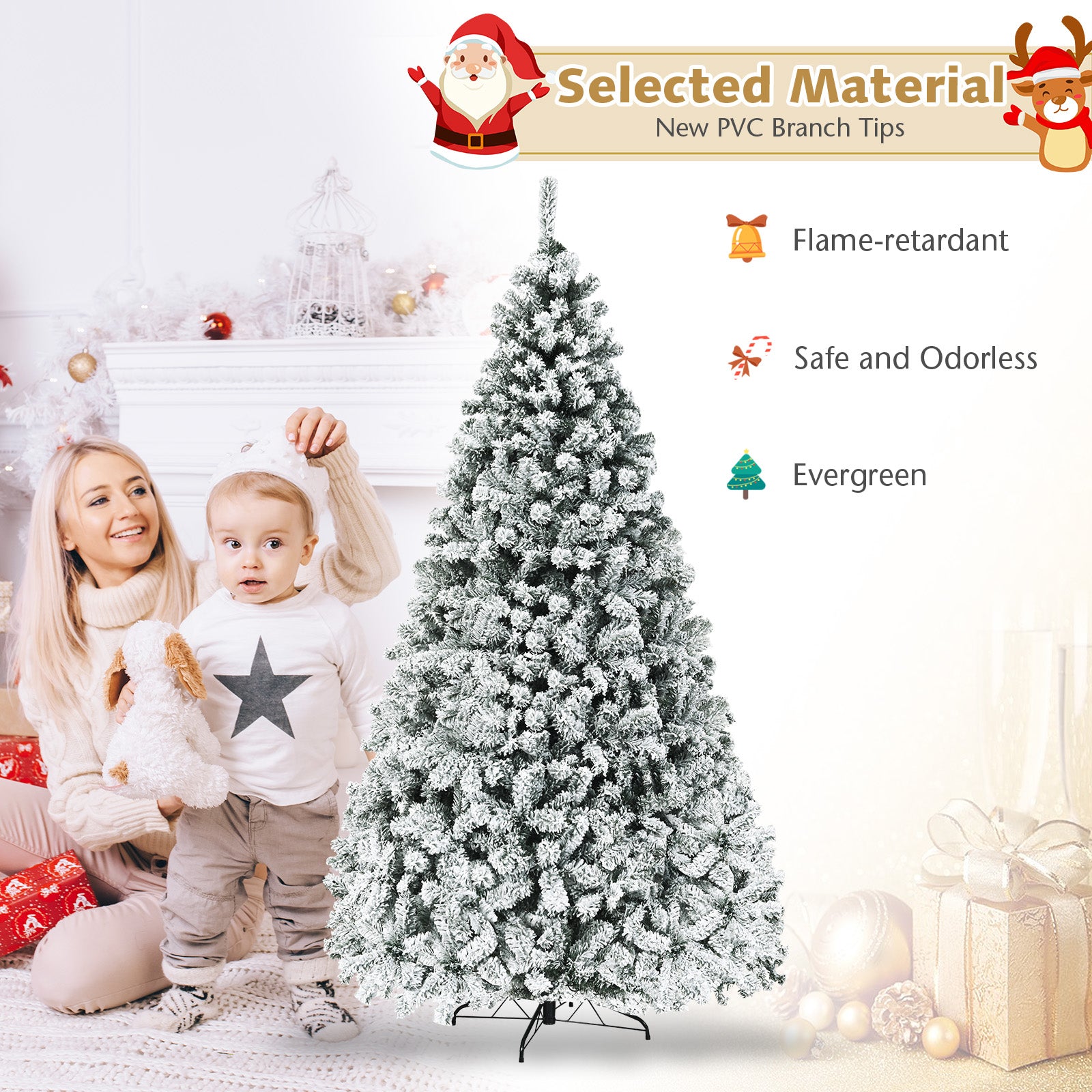 9 ft Pre-Lit Snow Flocked Hinged Artificial Christmas Tree, White Christmas Tree at Gallery Canada