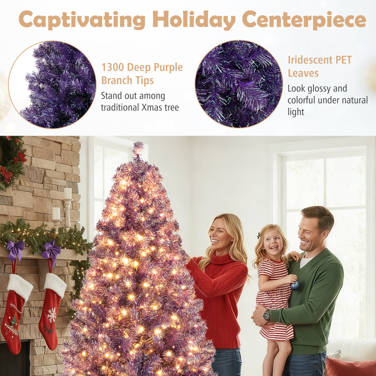 Pre-Lit Tinsel Christmas Tree, 7.5ft, Warm White LED Lights Christmas Tree at Gallery Canada