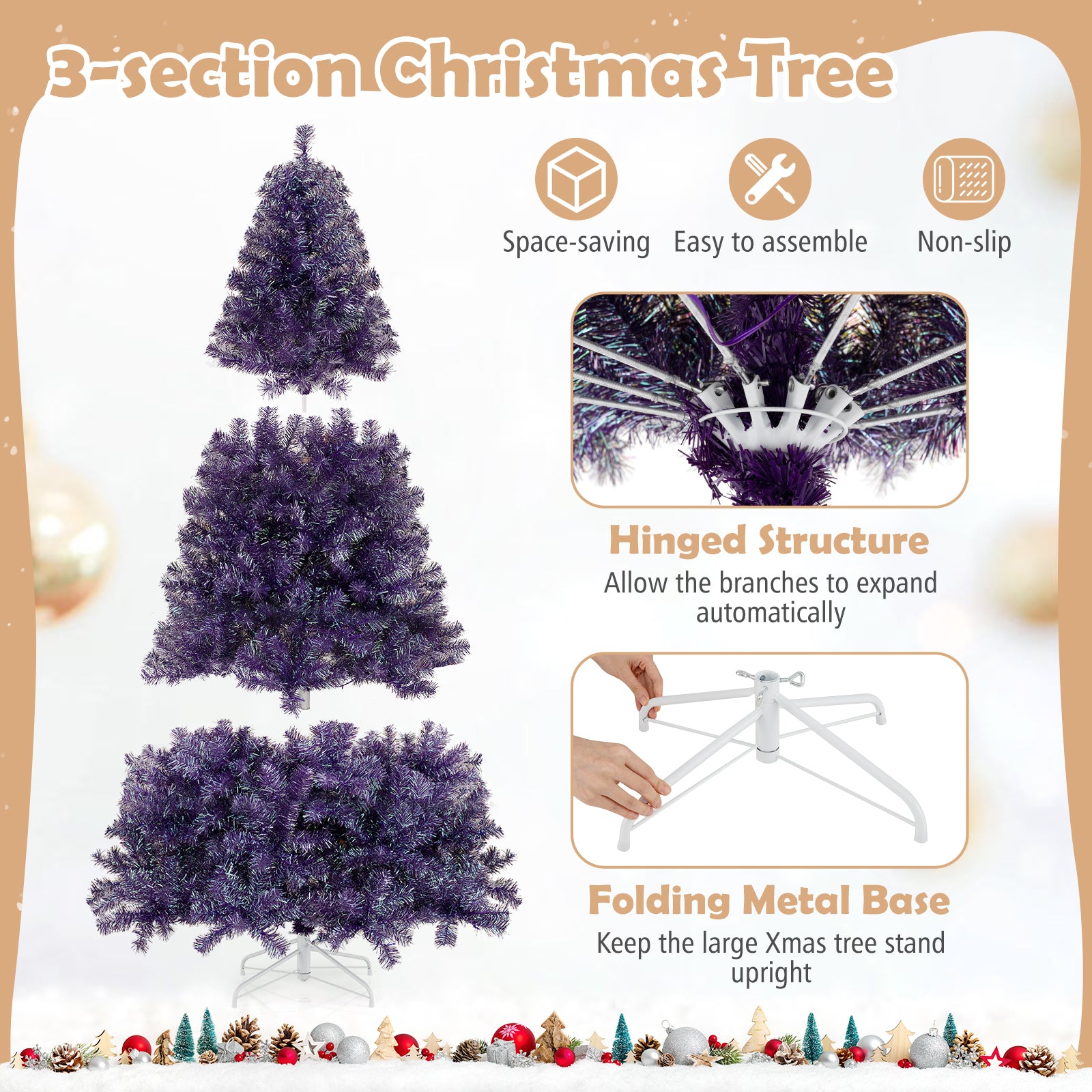 Pre-Lit Tinsel Christmas Tree, Artificial Xmas Tree, 6ft, Warm White Christmas Tree at Gallery Canada