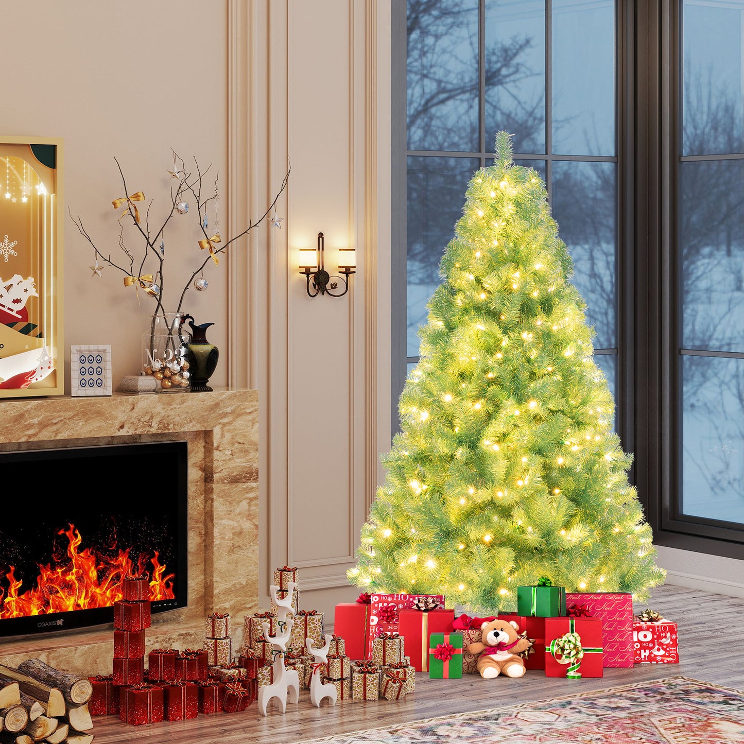 Pre-Lit Tinsel Christmas Tree, Artificial Xmas Tree, S, Green Christmas Tree at Gallery Canada