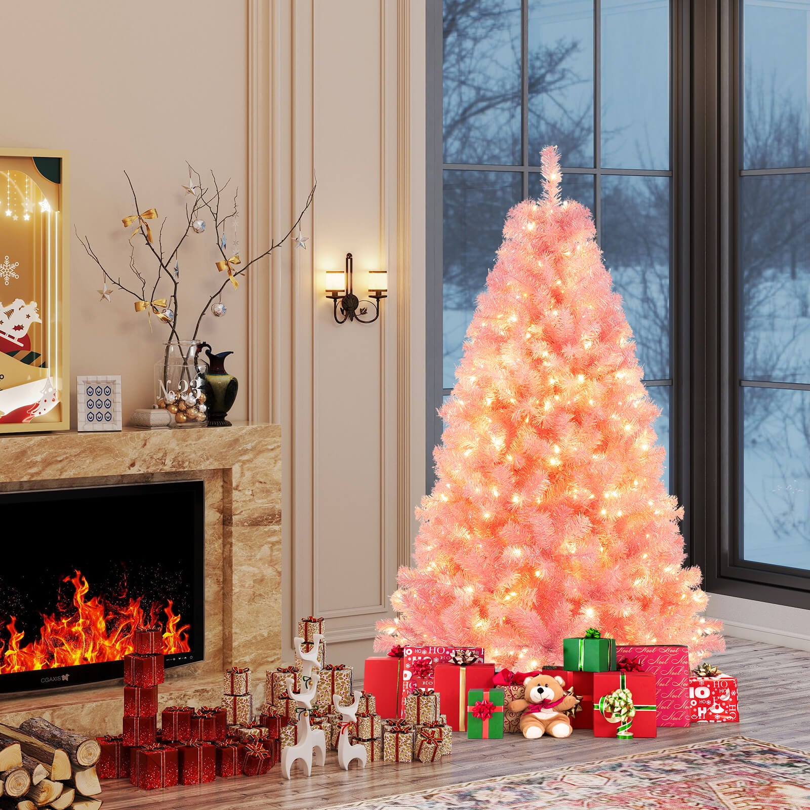 Pre-Lit Tinsel Christmas Tree, Artificial Xmas Tree, Lush Branch Tips, 6ft, Pink Christmas Tree at Gallery Canada