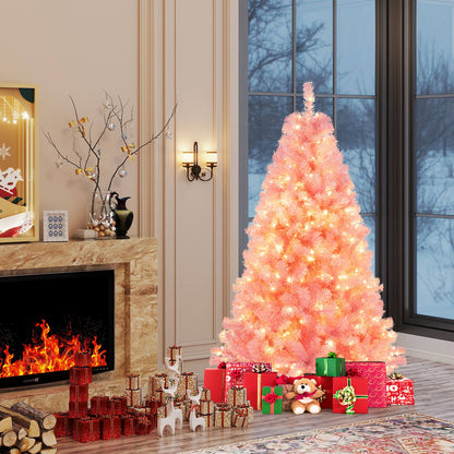 Pre-Lit Tinsel Christmas Tree, Artificial Xmas Tree, Lush Branch Tips, 6ft, Pink Christmas Tree at Gallery Canada
