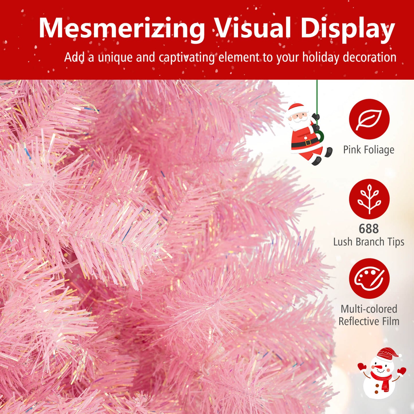 Pre-Lit Tinsel Christmas Tree, Artificial Xmas Tree, Lush Branch Tips, 6ft, Pink Christmas Tree at Gallery Canada