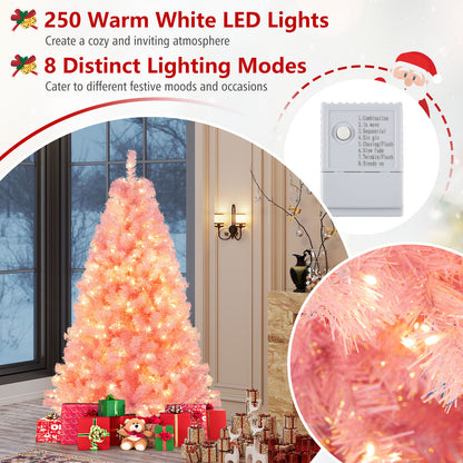 Pre-Lit Tinsel Christmas Tree, Artificial Xmas Tree, Lush Branch Tips, 6ft, Pink Christmas Tree at Gallery Canada