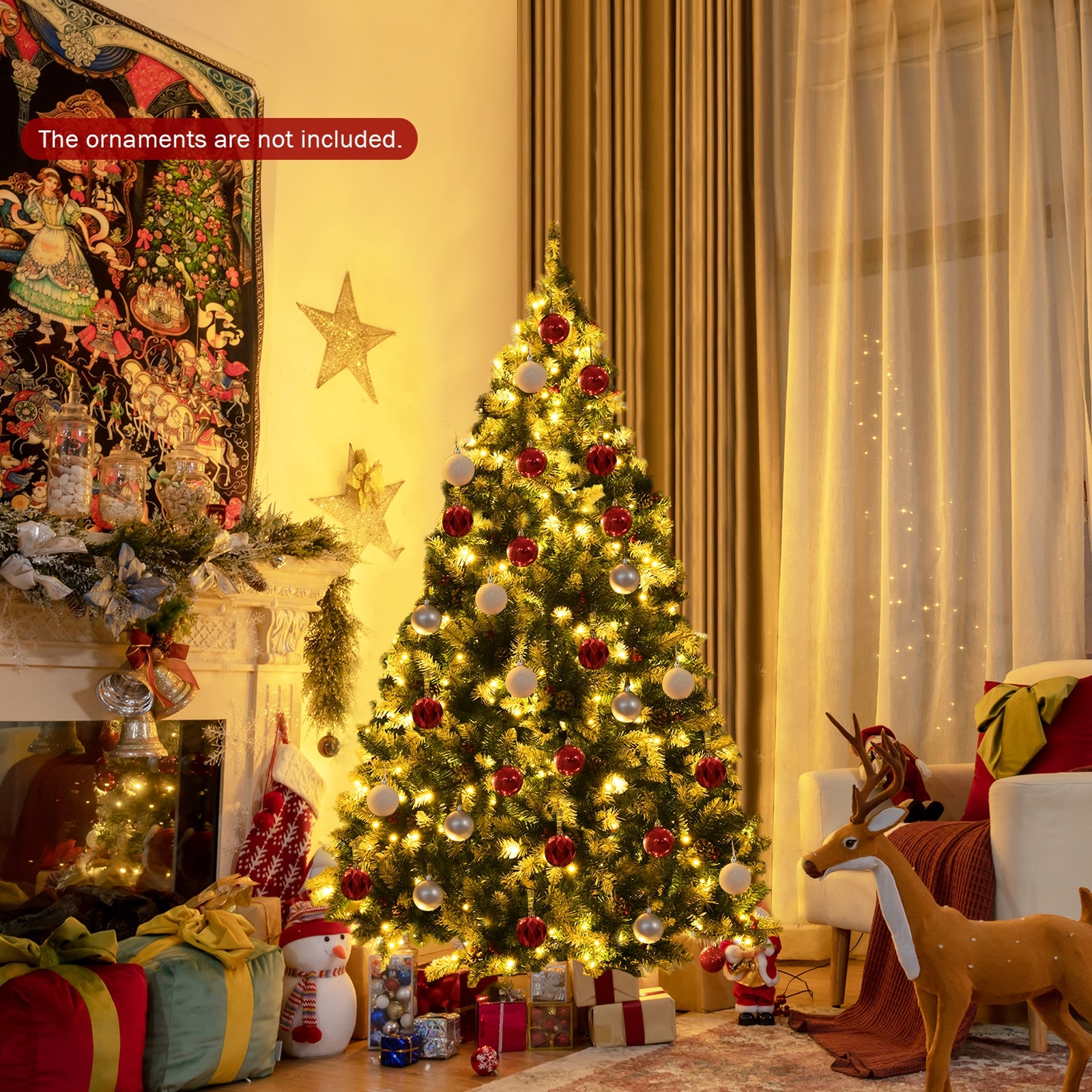 Pre-Lit Snow Flocked Christmas Tree, Red Berries, LED Lights, 6 Feet, Green Christmas Tree at Gallery Canada
