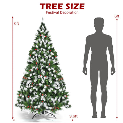 Pre-Lit Snow Flocked Christmas Tree, Red Berries, LED Lights, 6 Feet, Green Christmas Tree at Gallery Canada
