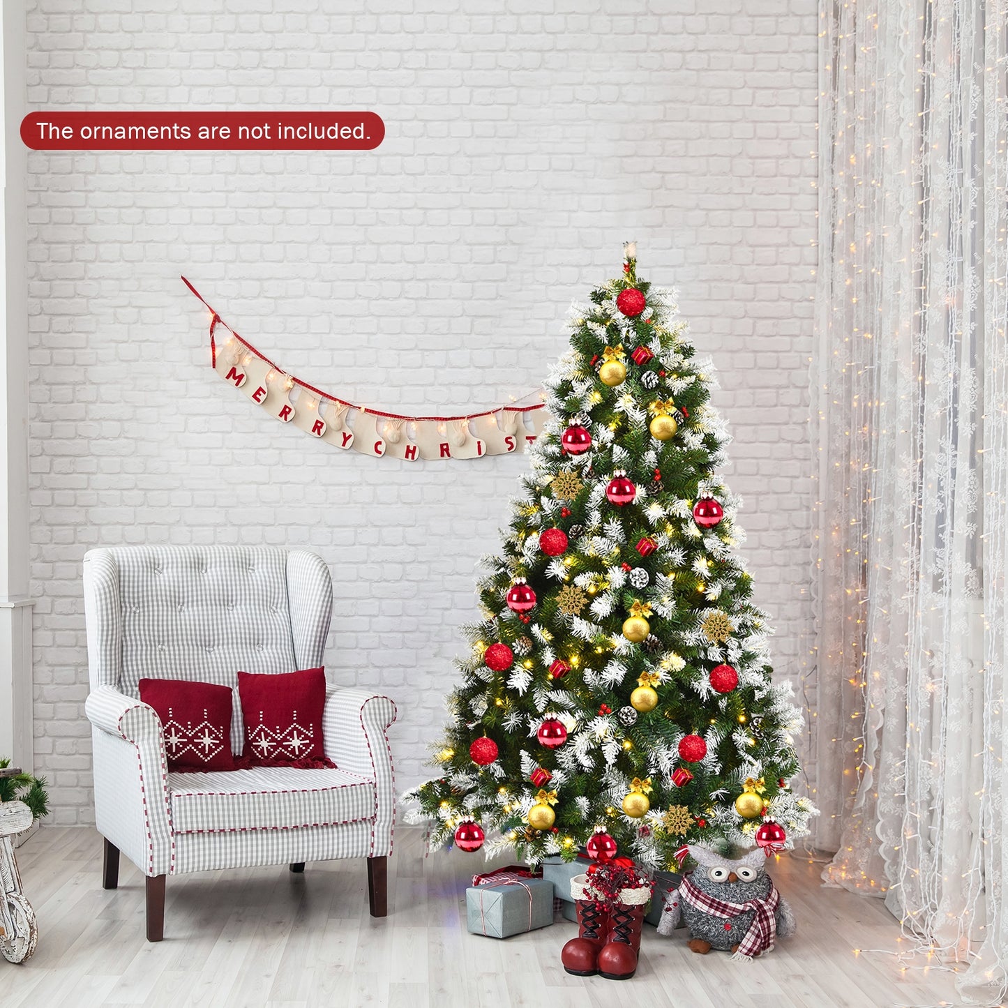 Pre-Lit Snow Flocked Christmas Tree, Red Berries, LED Lights, 6 Feet, Green Christmas Tree at Gallery Canada