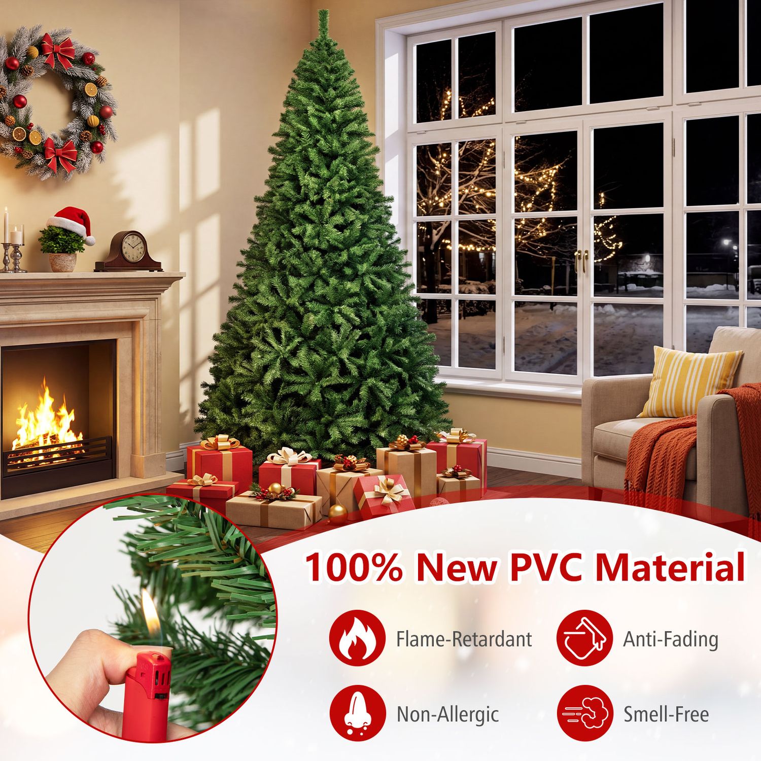 9 ft PVC Artificial Christmas Tree Hinged, Green Christmas Tree at Gallery Canada