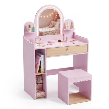 Pretend Makeup Dressing Table Set with 2 Small Shelves and Compartments, Pink Makeup Vanities at Gallery Canada
