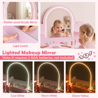 Pretend Makeup Dressing Table Set with 2 Small Shelves and Compartments, Pink Makeup Vanities at Gallery Canada