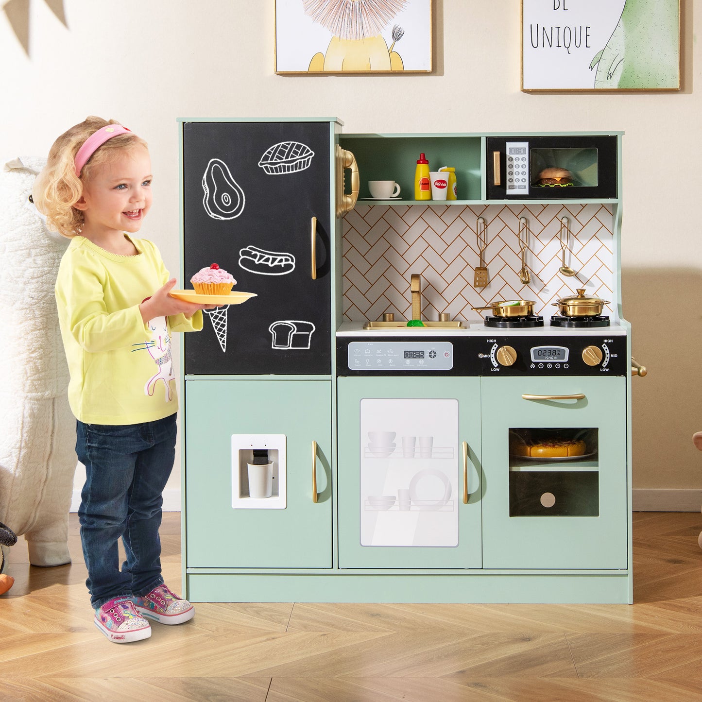 Kids Play Kitchen With Utensils, For Ages 3+, Green Play Kitchen Sets at Gallery Canada