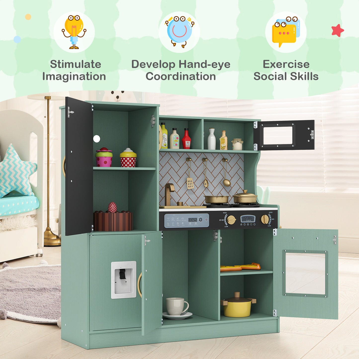 Kids Play Kitchen With Utensils, For Ages 3+, Green Play Kitchen Sets at Gallery Canada