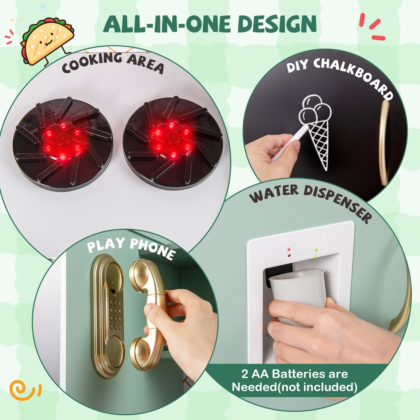 Kids Play Kitchen With Utensils, For Ages 3+, Green Play Kitchen Sets at Gallery Canada