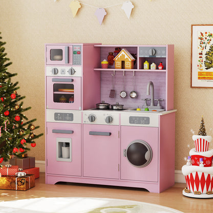 Pretend Play Kitchen Wooden Toy Set, With Real Lights Sounds, Pink Play Kitchen Sets at Gallery Canada