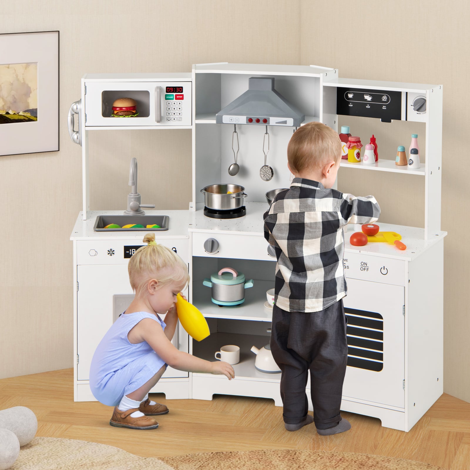 Wooden Play Kitchen Set With Sounds, Lights, White Play Kitchen Sets at Gallery Canada