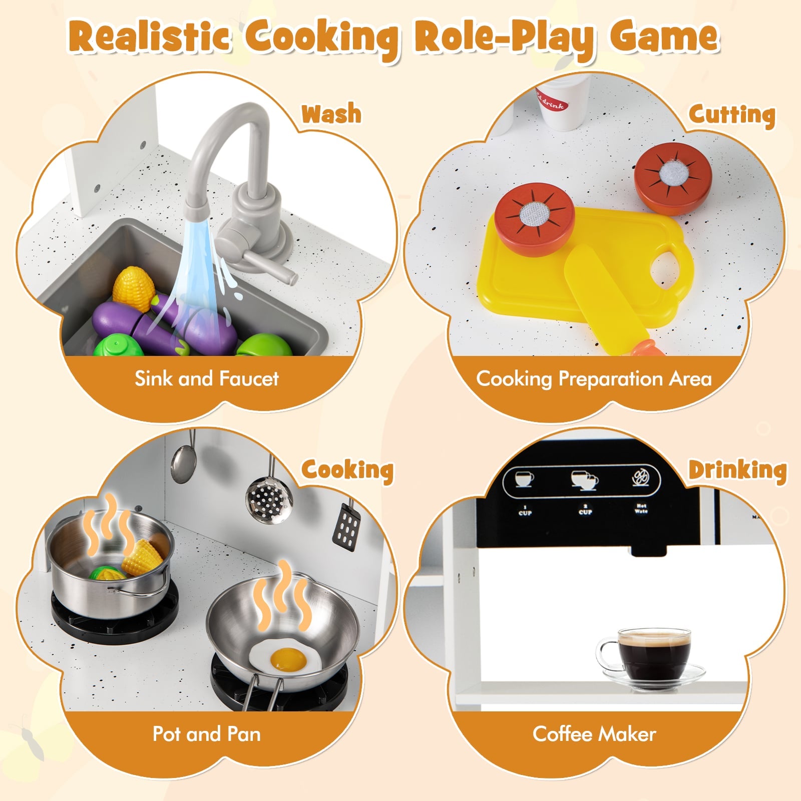 Wooden Play Kitchen Set With Sounds, Lights, White Play Kitchen Sets at Gallery Canada