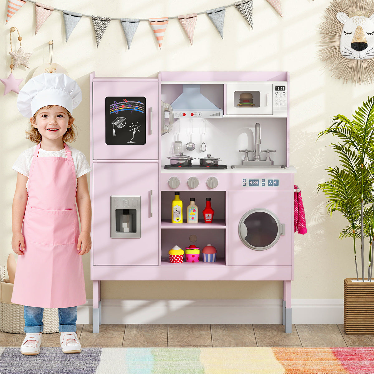 Pretend Play Kitchen Toy, With Range Hood, Ice Maker, Telephone, Pink Play Kitchen Sets at Gallery Canada