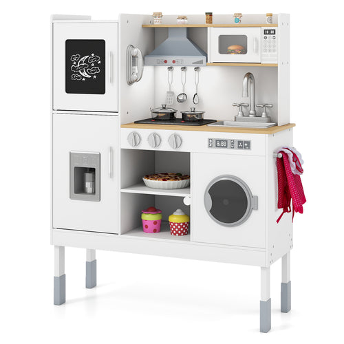 Pretend Play Kitchen Toy, With Range Hood, Ice Maker, Telephone, White