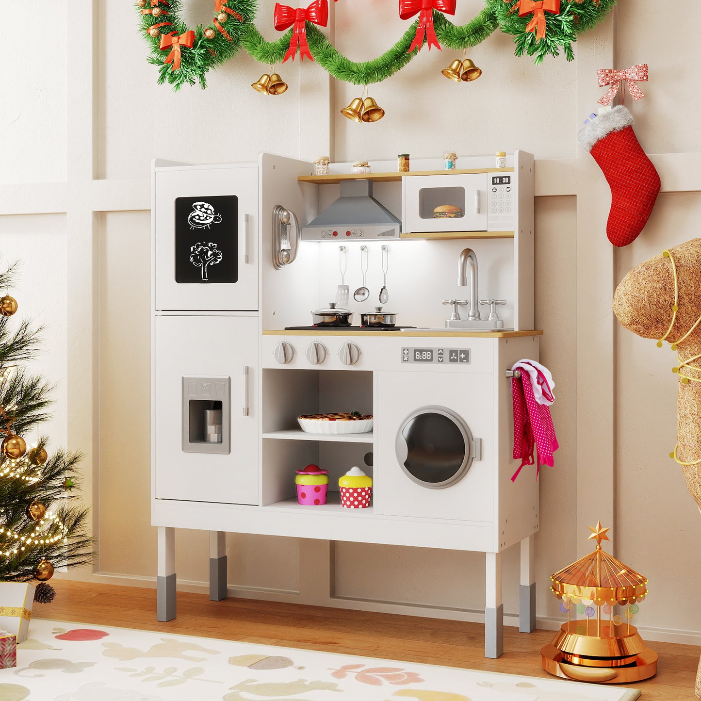 Pretend Play Kitchen Toy, With Range Hood, Ice Maker, Telephone, White Play Kitchen Sets at Gallery Canada