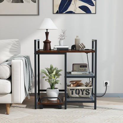 Printer Stand With Charging Station, Storage Shelves, Rustic Brown Laptop Tables & Printer Stands at Gallery Canada