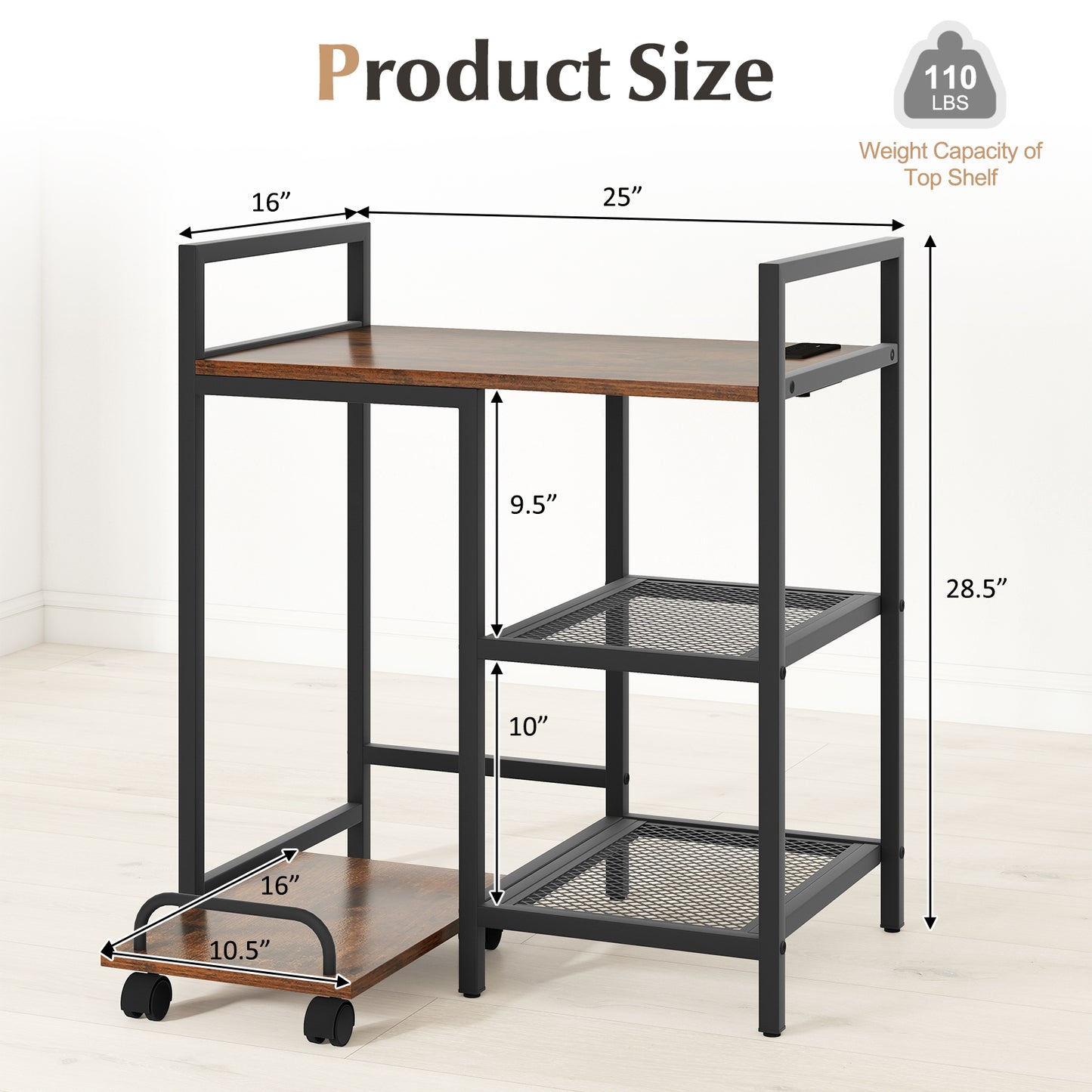 Printer Stand With Charging Station, Storage Shelves, Rustic Brown Laptop Tables & Printer Stands at Gallery Canada