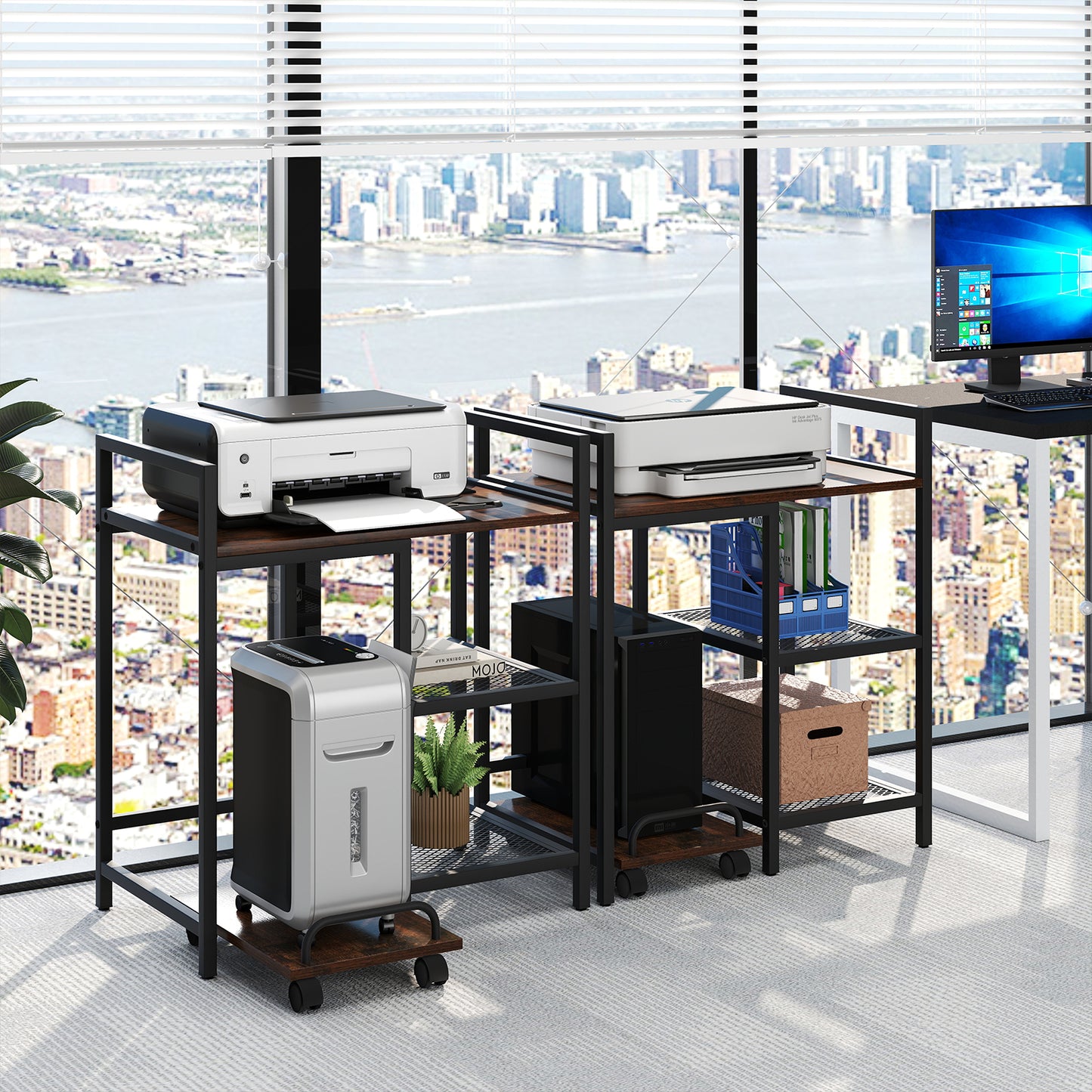 Printer Stand With Charging Station, Storage Shelves, Rustic Brown Laptop Tables & Printer Stands at Gallery Canada