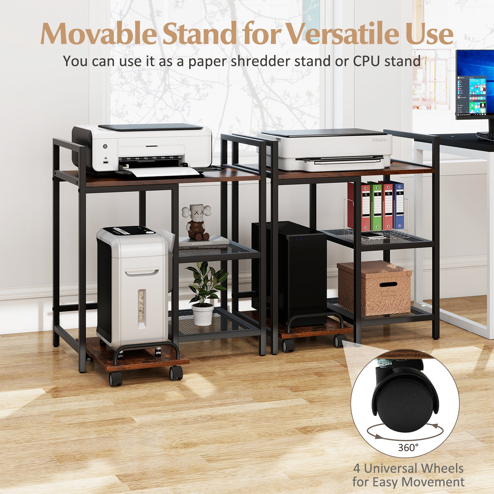 Printer Stand With Charging Station, Storage Shelves, Rustic Brown Laptop Tables & Printer Stands at Gallery Canada