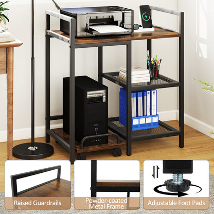 Printer Stand With Charging Station, Storage Shelves, Rustic Brown Laptop Tables & Printer Stands at Gallery Canada