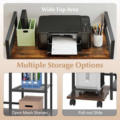 Printer Stand With Charging Station, Storage Shelves, Rustic Brown Laptop Tables & Printer Stands at Gallery Canada