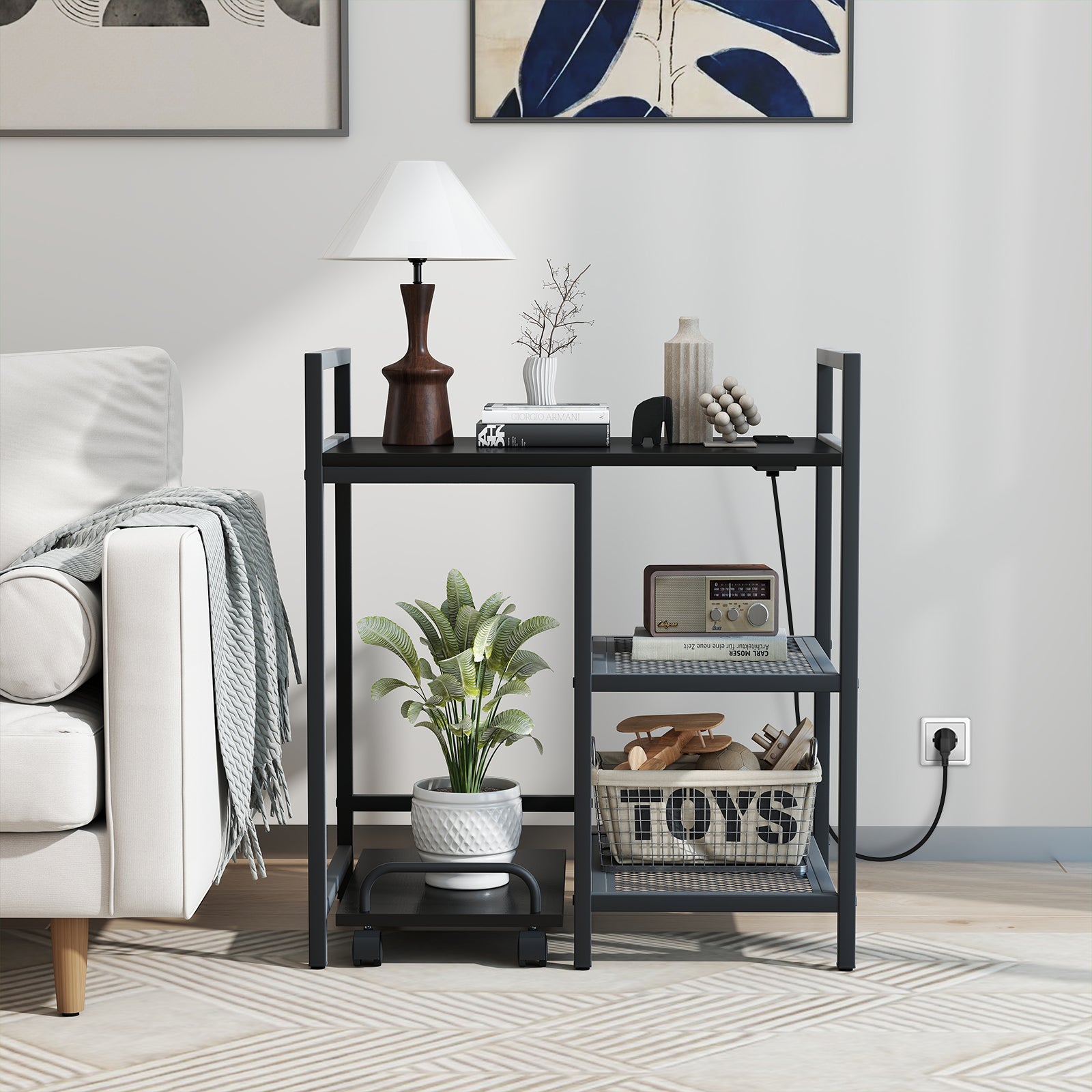 Printer Stand With Charging Station, Storage Shelves, Black Laptop Tables & Printer Stands at Gallery Canada