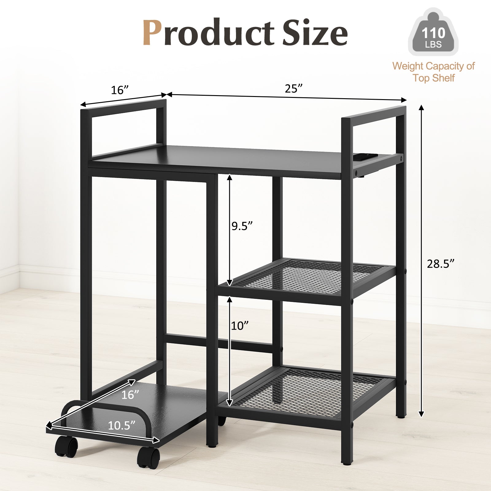 Printer Stand With Charging Station, Storage Shelves, Black Laptop Tables & Printer Stands at Gallery Canada