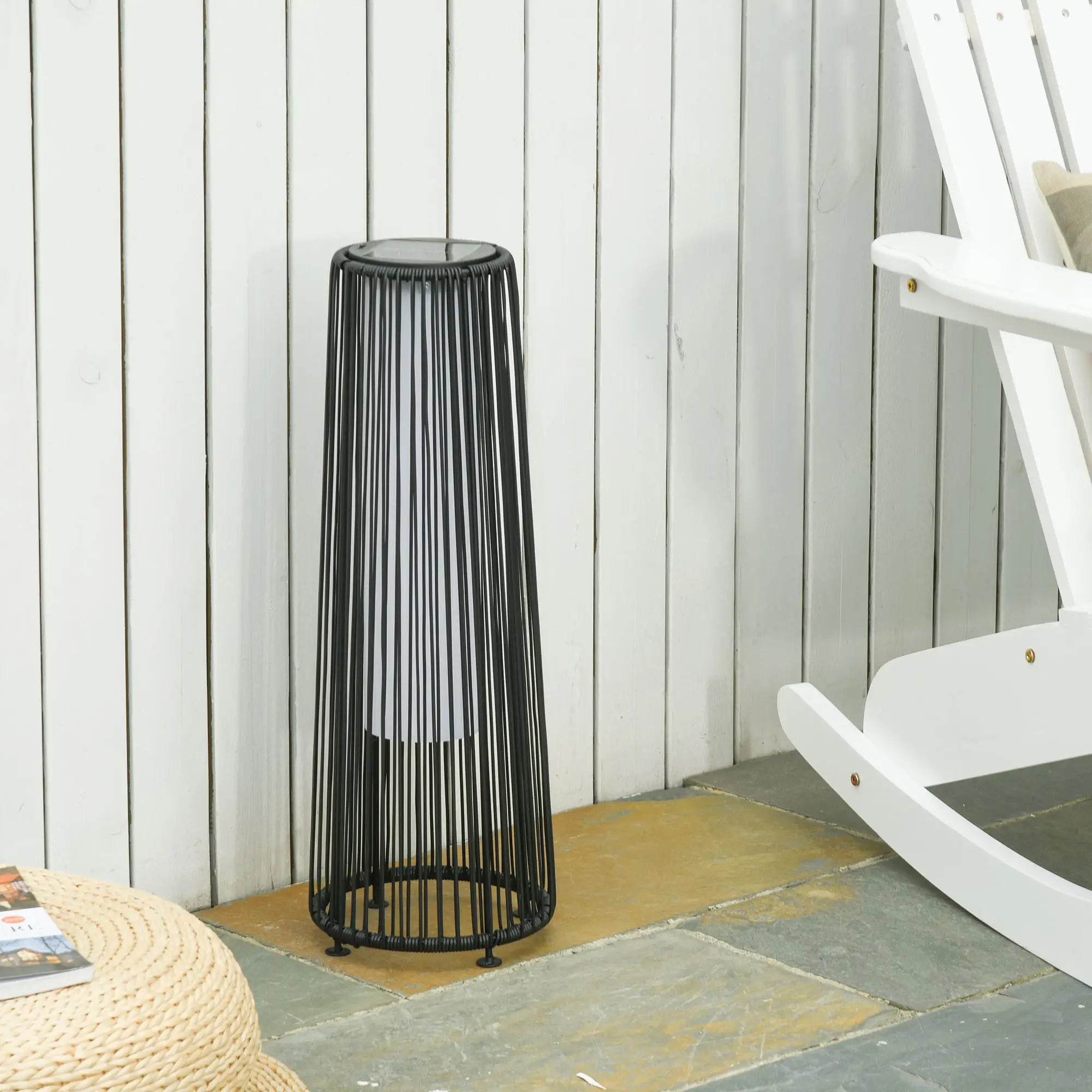 Wicker Solar Floor Lamp, Auto On/Off LED, IP44, Black Solar Post Lamps at Gallery Canada