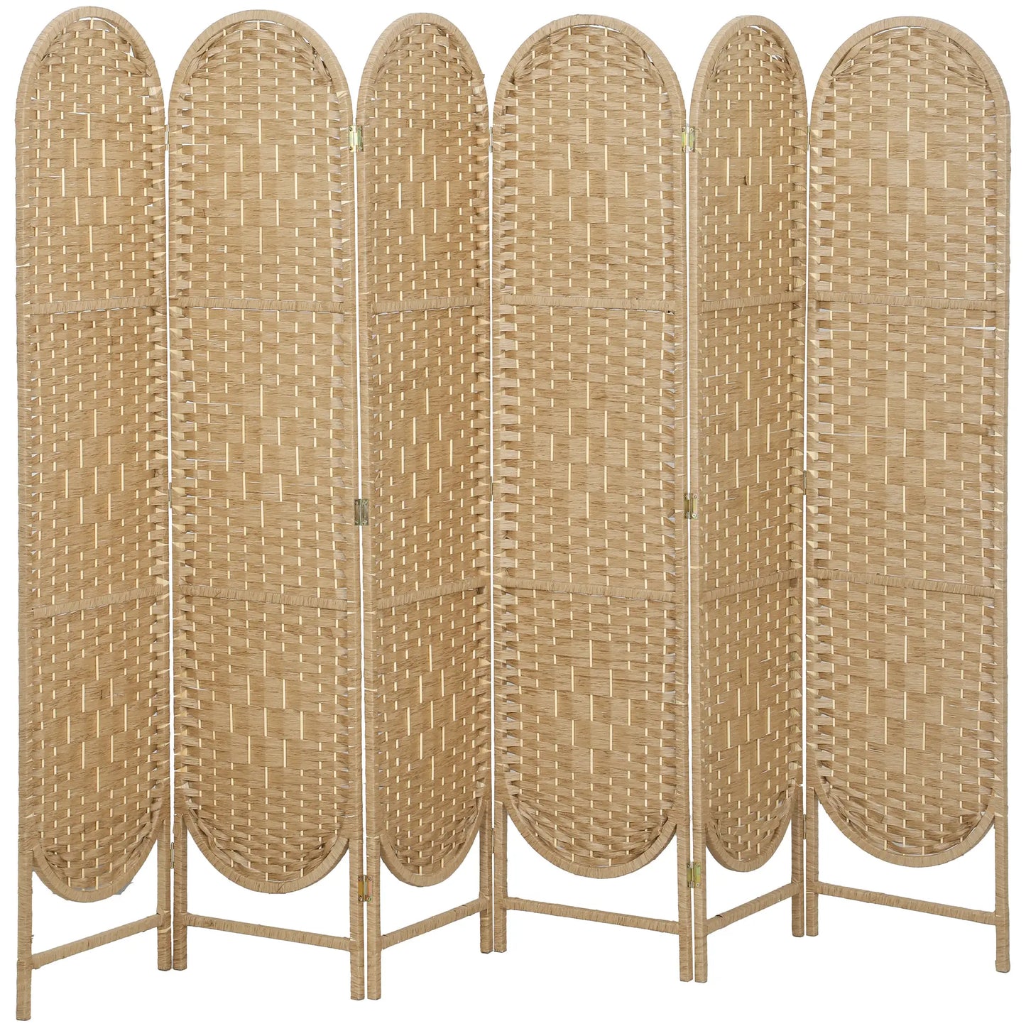 6 Panel Bohemian Privacy Screen, Arched Top Room Divider, Natural Wood Room Dividers at Gallery Canada