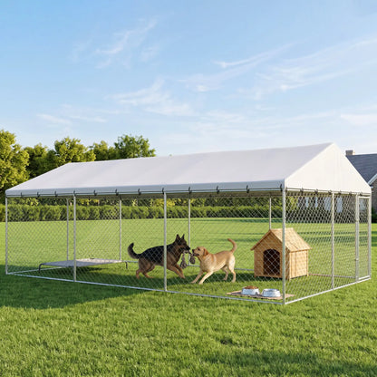Galvanized Steel Outdoor Dog Kennel With Roof, Safety Locks, 19.7' x 9.8' x 7.1' Dog Kennels at Gallery Canada