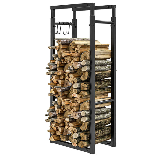 Adjustable Firewood Log Rack, Heavy-Duty Steel, 25.6" x 9.8" x 59.1", Black Firewood Racks Black at Gallery Canada
