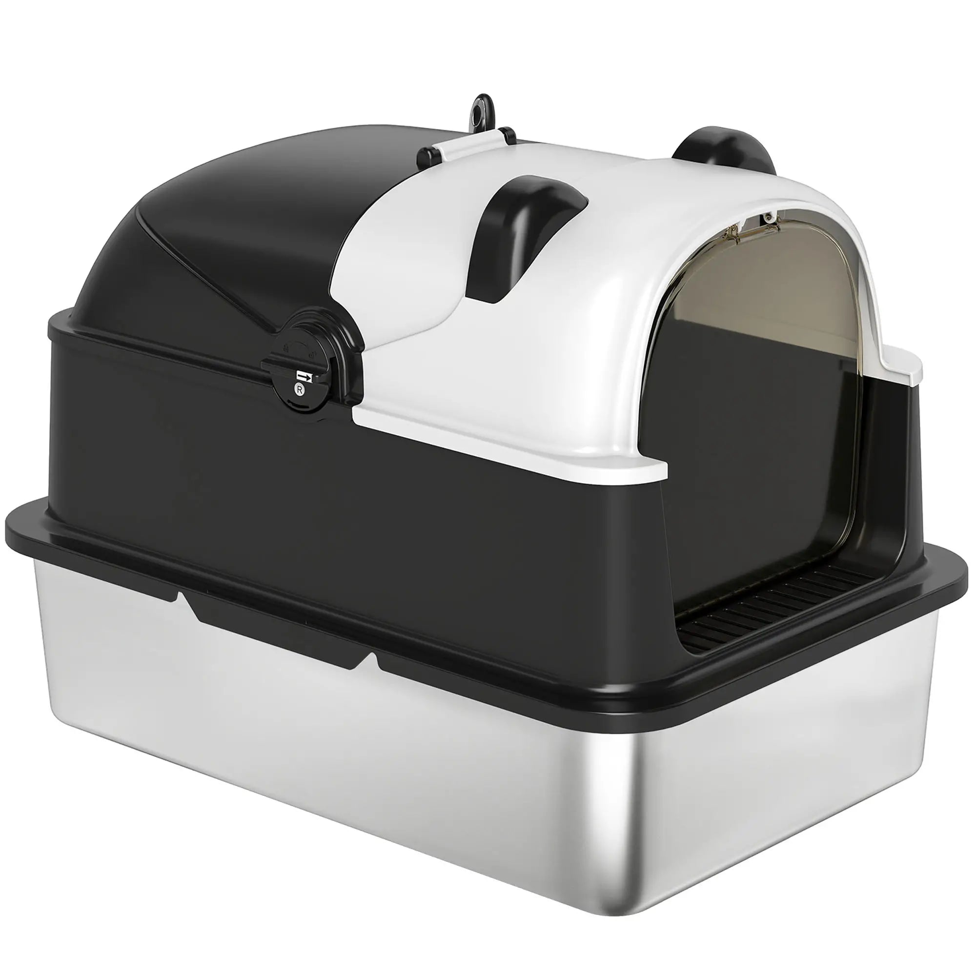 XL Stainless Steel Cat Litter Box with Lid, Scoop, 23.7