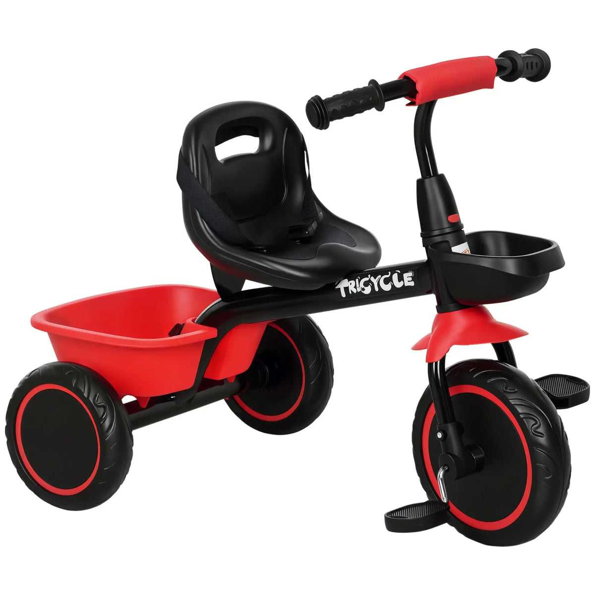 Large Kids Tricycle, Adjustable Seat, Safety Belt, 2 Storage Baskets, Red Tricycles for Kids Red at Gallery Canada