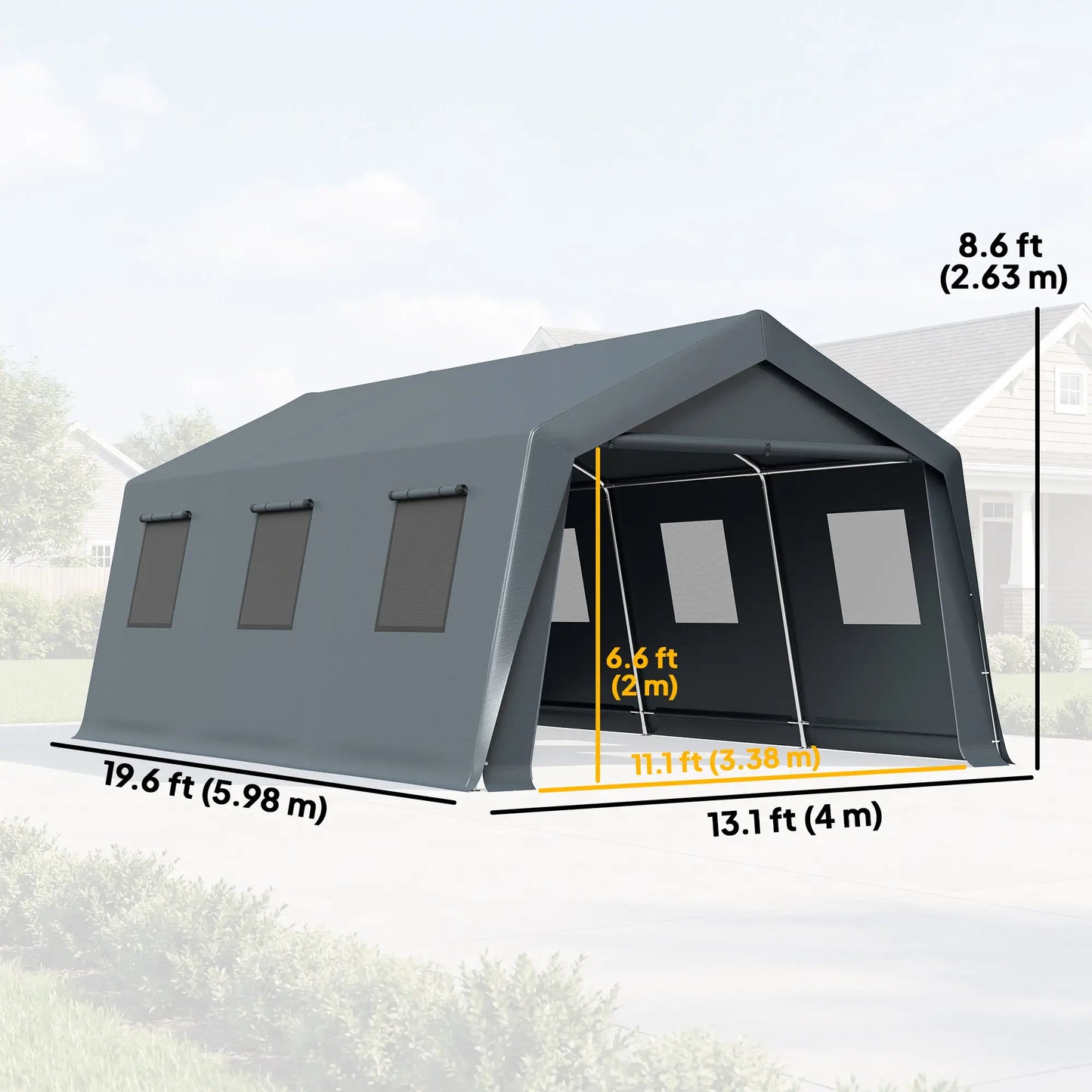 20 x 13 ft Portable Garage, Steel Frame, PE Canopy, Dark Grey Car Shelters at Gallery Canada