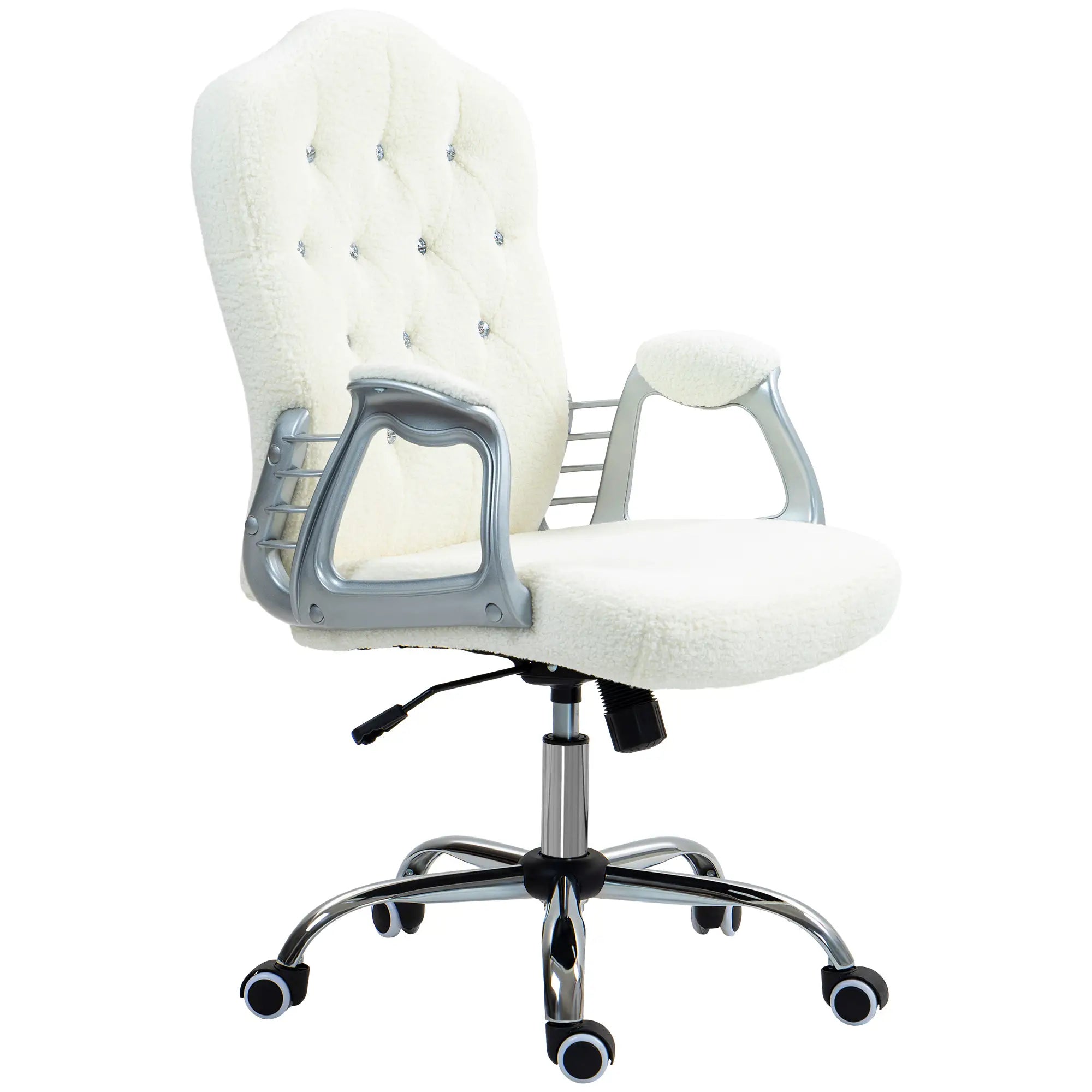 Teddy Fleece Computer Chair, Button Tufted, Swivel Wheels, Adjustable Height, White Executive & Manager Chairs White at Gallery Canada