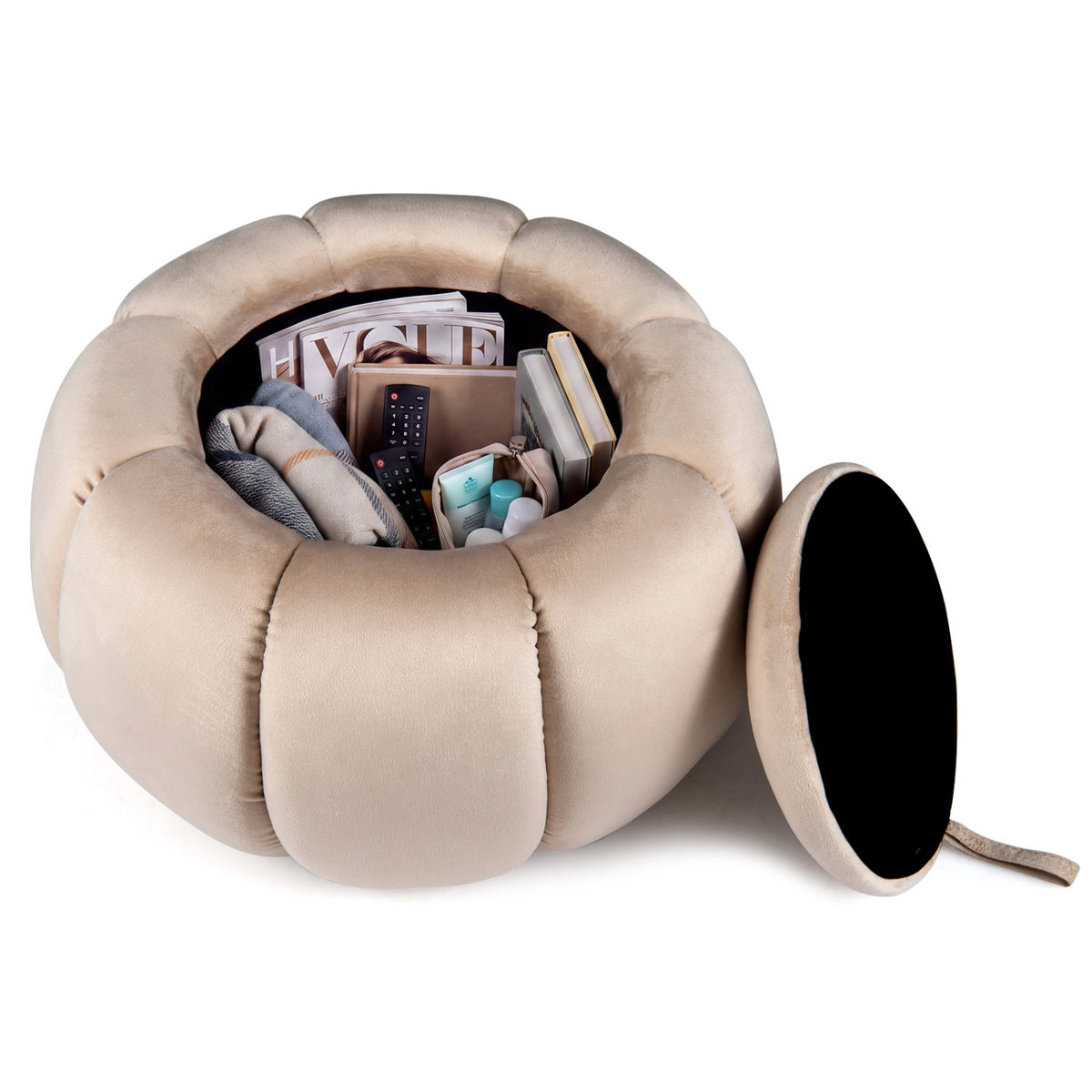 Pumpkin Ottoman, Hidden Storage, Removable Lid, Beige Ottomans at Gallery Canada