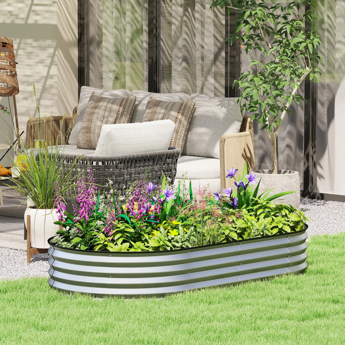 6' x 3' x 1' Galvanized Raised Garden Bed, Metal Plant Stake, Silver Raised Garden Beds at Gallery Canada