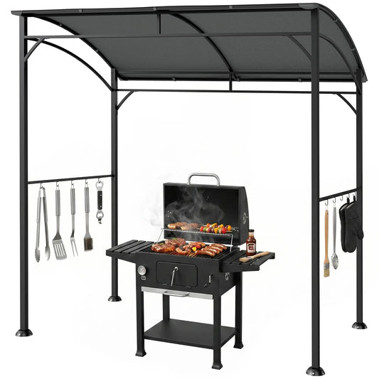 7' x 5' Charcoal Grey Garden Grill Canopy, BBQ Gazebo Tent With Steel Frame, Charcoal Grey BBQ Grill Gazebos Charcaol Grey at Gallery Canada